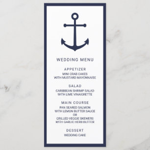 Modern Nautical Navy Blue Anchor Wedding Menu