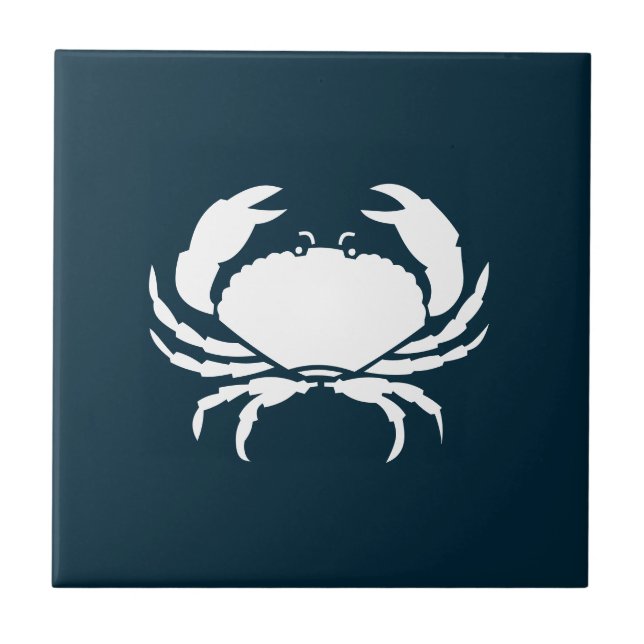 Modern Nautical Navy Blue Crab Kitchen Backsplash Tile (Front)