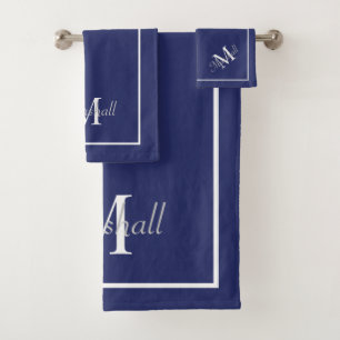 Modern Nautical Navy Blue Monogram Bath Towel Set