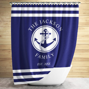 Modern Nautical Navy Blue Shower Curtain