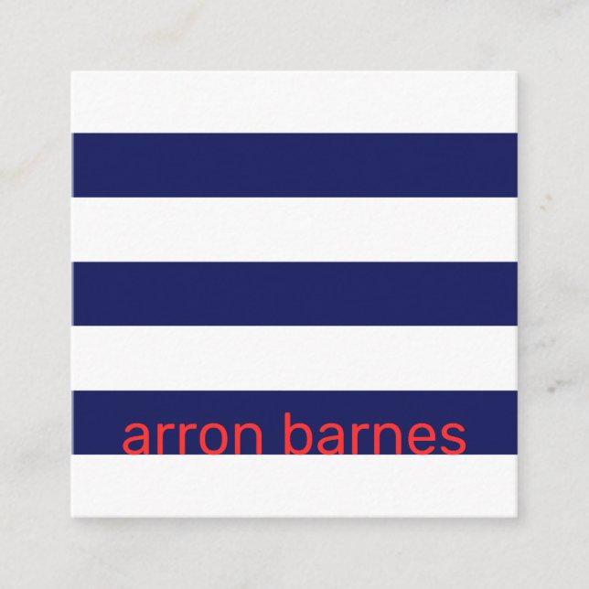Modern Nautical Navy  Blue Striped Square Business Card (Front)