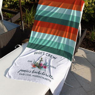 Modern Nautical Ocean Coral Bachelorette Weekend Beach Towel