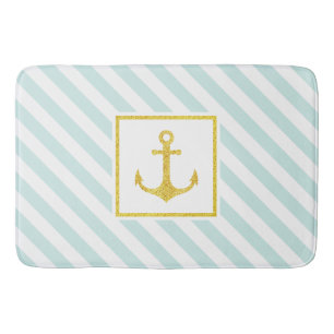 Modern Nautical Pattern Golden Anchor Bath Mat