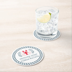 Modern Nautical Personalised Wedding Round Paper Coaster