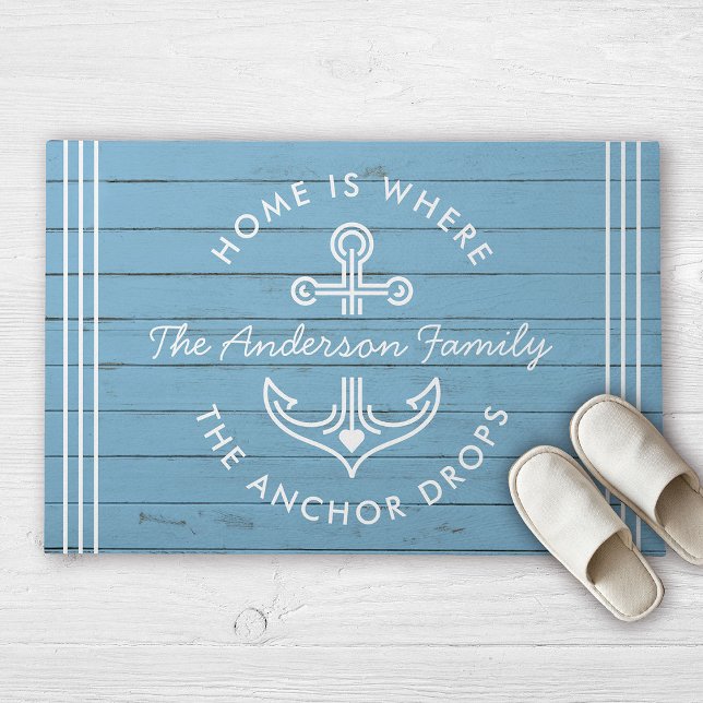 Modern Nautical Quote Custom Family Name Driftwood Doormat (Creator Uploaded)