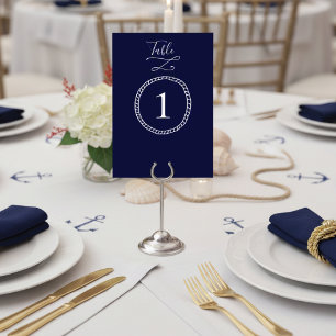 Modern Nautical Rope Navy Blue Wedding Table Number