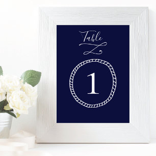 Modern Nautical Rope Navy Blue Wedding Table Number