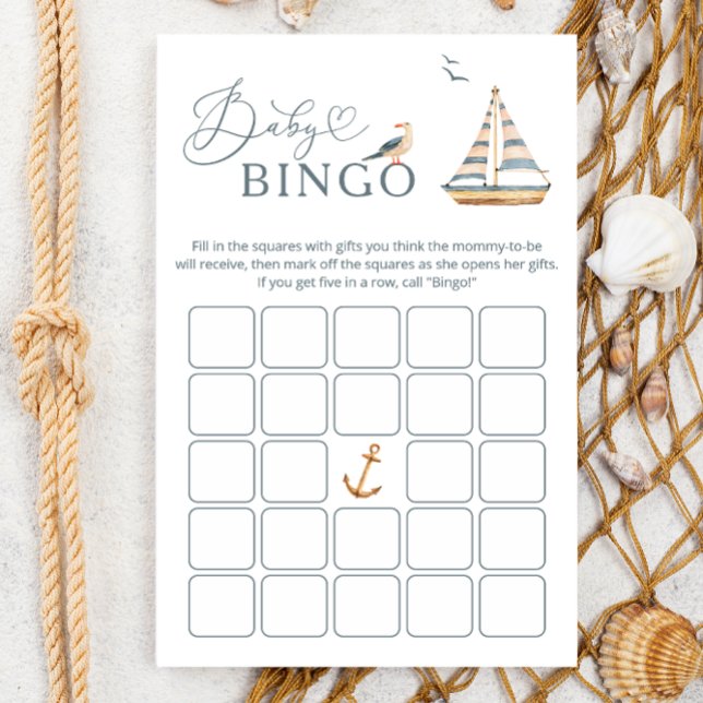 Modern Nautical Sailboat Baby Shower Game BINGO Flyer (Creator Uploaded)