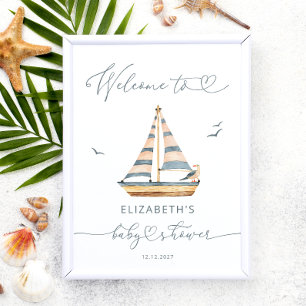 Modern Nautical Sailboat Baby Shower Welcome  Poster