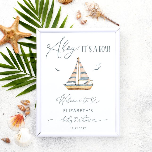 Modern Nautical Sailboat Baby Shower Welcome  Poster (Creator Uploaded)