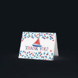 Modern Nautical Sailboat Boy Baby Shower Thank You<br><div class="desc">Modern confetti summer nautical Sailboat baby shower thank you note card featuring a cute Sail boat set on a white background with red & blue confetti. Perfect thank you note for a summer boat boating nautical baby shower. Visit our shop for this design in a large assortment of trendy &...</div>