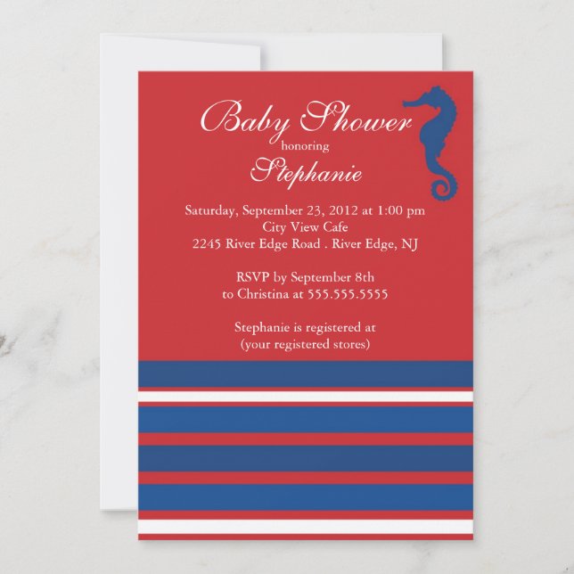 Modern Nautical Seahorse Baby Shower Invitation (Front)
