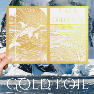 Modern Nautical Seas & Greetings, Orca Whale Foil Card