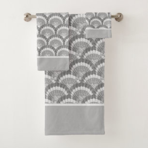 Modern Nautical Seashell Grey Shell Beach Bath Towel Set