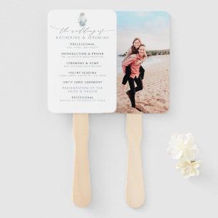Modern Nautical Seashell Photo Wedding Program Hand Fan