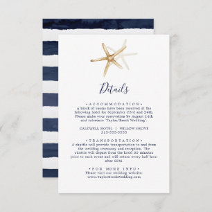 Modern Nautical Starfish and Navy Stripe Details Enclosure Card