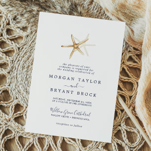 Modern Nautical Starfish Formal Wedding Invitation