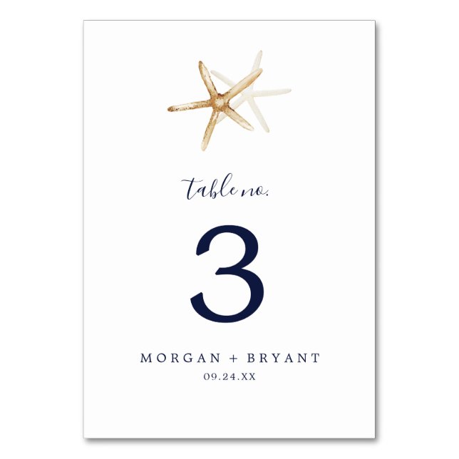 Modern Nautical | Starfish Table Number (Front)