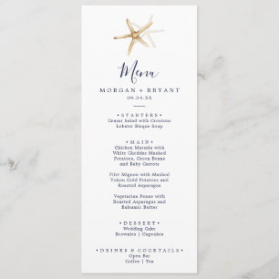 Modern Nautical Starfish Wedding Dinner Menu
