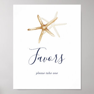 Modern Nautical Starfish Wedding Favors Sign