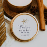 Modern Nautical | Starfish Wedding Favour Sticker<br><div class="desc">These modern nautical starfish wedding favour stickers are perfect for a cruise or beach wedding reception. The simple design features gold starfish. Personalise the sticker labels with your names,  the event (if applicable),  and the date. These stickers can be used for a wedding reception,  bridal shower,  or any event!</div>