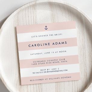 Modern Nautical Stripe Blush & Navy Bridal Shower Invitation