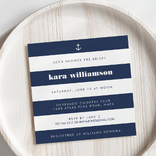 Modern Nautical Stripe Navy & White Bridal Shower Invitation