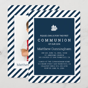 Modern Nautical Stripes Communion Invitation