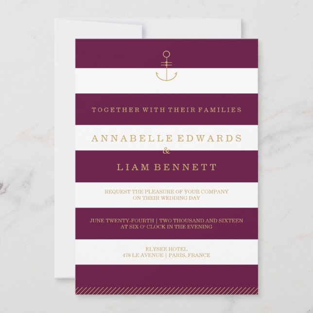 Modern nautical stripes weddingi invitation (Front)