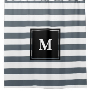 Modern Nautical Thick White & Grey Stripes Shower Curtain