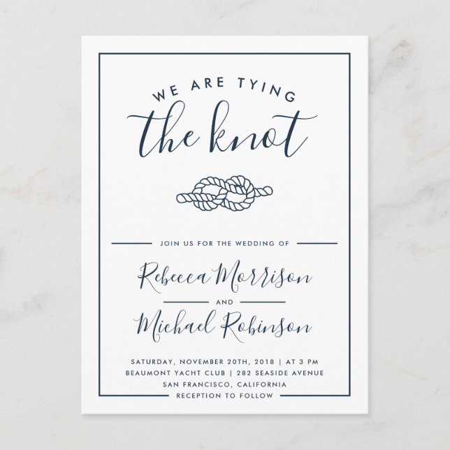 Modern Nautical Tying The Knot Wedding Invitation Postcard (Front)