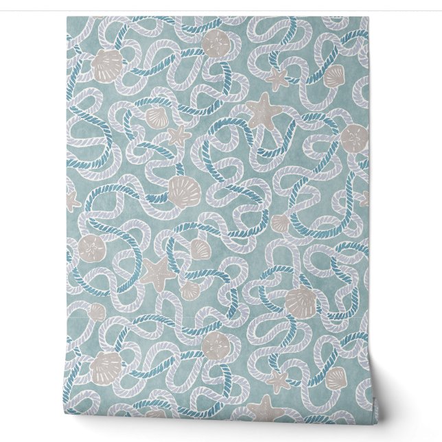 Modern Nautical Wallpaper - Beachy Treasures (Unrolling)