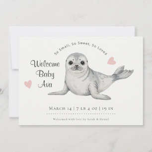 Modern Nautical Watercolor Seal Ocean Birth Stats Announcement