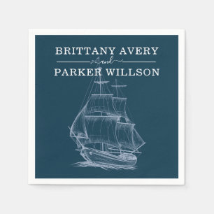 Modern Nautical Wedding Blue Boat Napkin