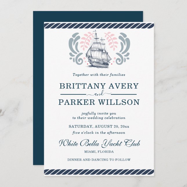 Modern Nautical Wedding Boat Invitation (Front/Back)