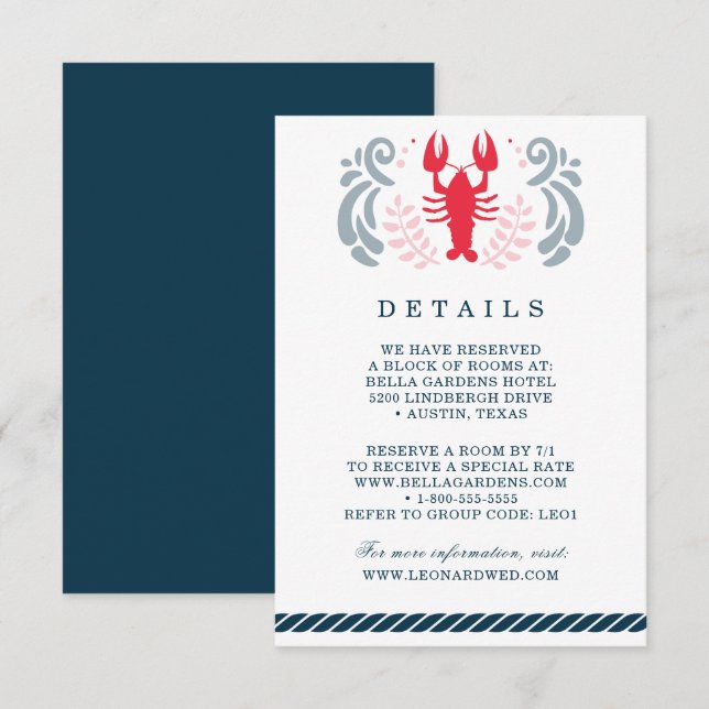 Modern Nautical Wedding Details Invitation (Front/Back)