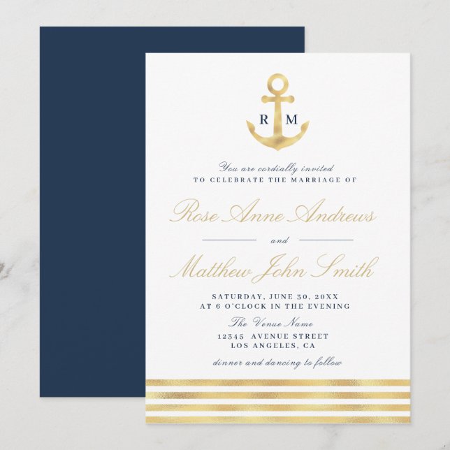 modern nautical wedding invitation (Front/Back)