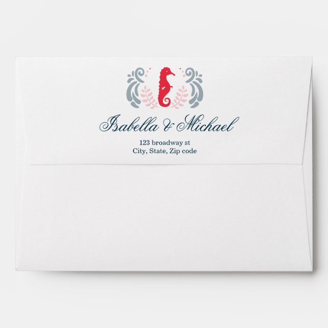 Modern Nautical Wedding Seahorse Envelope (Back (Top Flap))