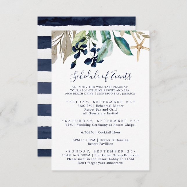 Modern Nautical Wedding Weekend Schedule of Events Enclosure Card (Front/Back)