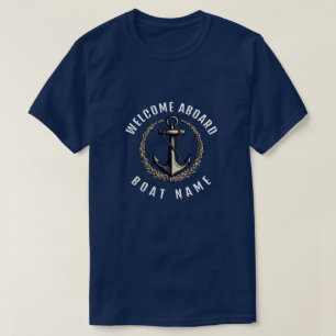 Modern Nautical Welcome Aboard Boat Name Anchor  T-Shirt