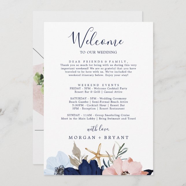 Modern Nautical Welcome Letter Itinerary & Map (Front/Back)