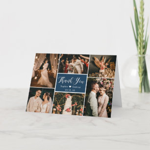 Modern Navy 6 Photo Collage Wedding Thank You Card