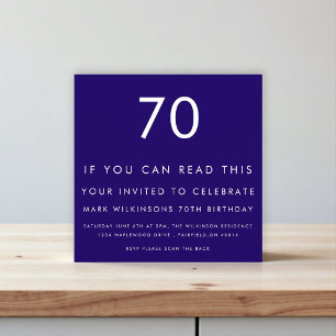Modern Navy "70" Patterned Eye Test 70th Birthday Invitation