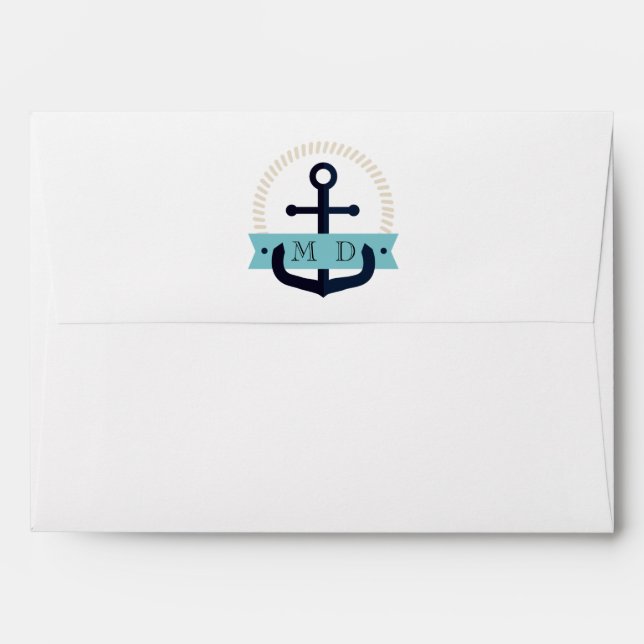 Modern Navy Anchor Nautical Monogram Wedding  Enve Envelope (Back (Top Flap))
