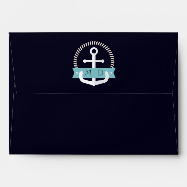 Modern Navy Anchor Nautical Monogram Wedding  Envelope (Back (Top Flap))