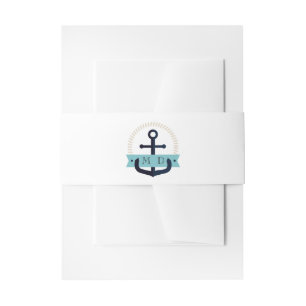 Modern Navy Anchor Nautical Monogram Wedding Invi Invitation Belly Band