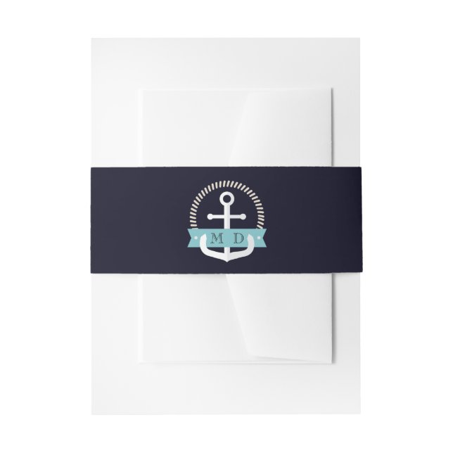 Modern Navy Anchor Nautical Monogram Wedding  Invitation Belly Band (Front Example)