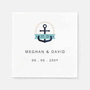 Modern Navy Anchor Nautical Monogram Wedding   Nap Napkin