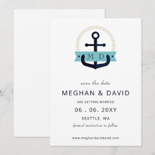 Modern Navy Anchor Nautical Monogram Wedding Save The Date