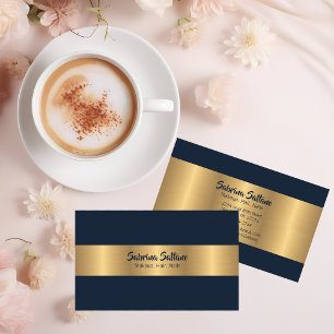 Modern Navy and Brushed Gold Business Card